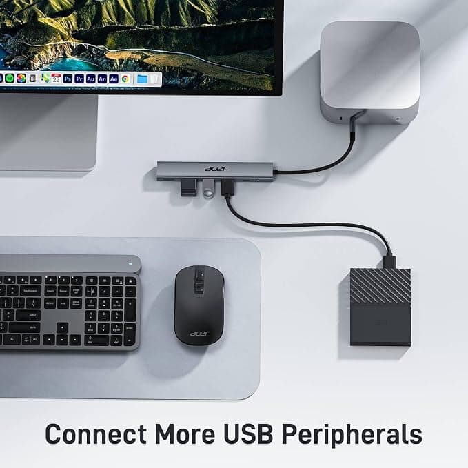 Acer Hub USB C 5 en 1 con HDMI 4K, entrega de alimentación de 100W, 3 puertos de datos USB A, adaptador multipuerto USB C a HDMI para portátil, PC, tableta, MacBook Air, iPad Air, iMac, iPhone 15/16 miniatura 3