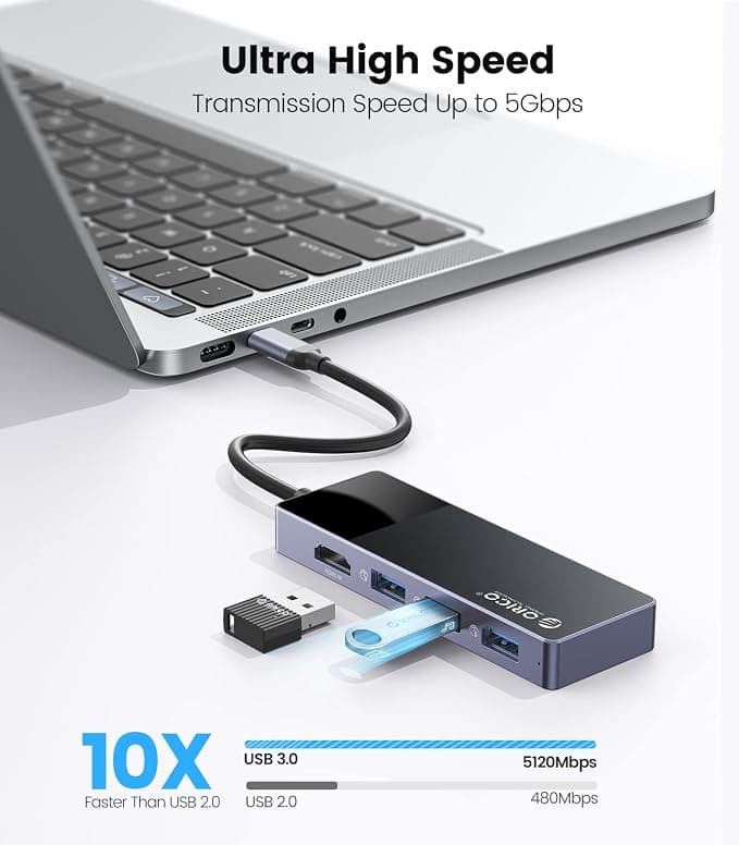 Hub USB C, ORICO 6 en 1, estación de acoplamiento para MacBook, adaptador multipuerto con PD 100W, HDMI 4K a 30 Hz, USB-A3.0 × 3, audio de 0.138 in × 1 compatible con portátiles Dell/Surface/HP/Lenovo miniatura 2
